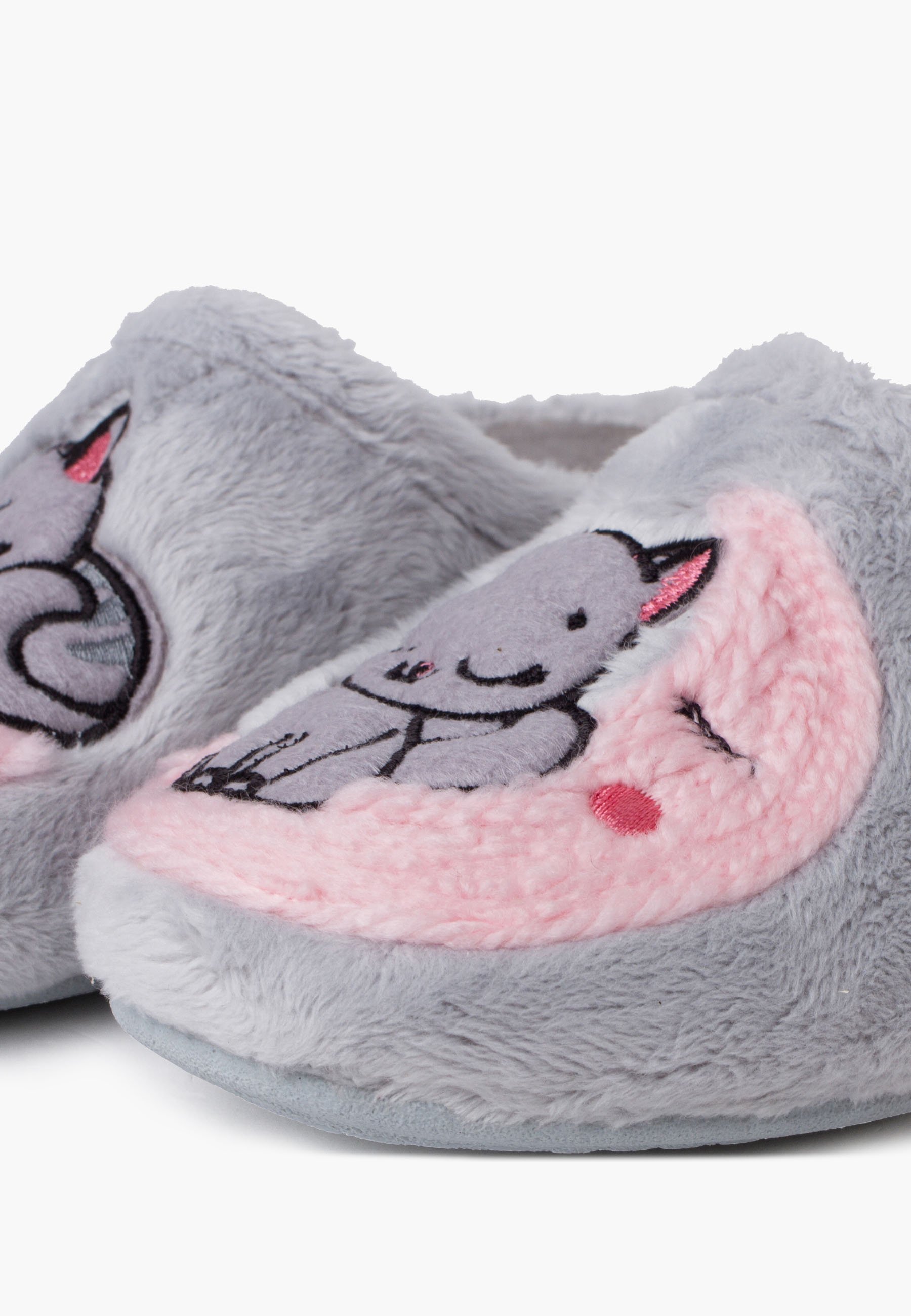 Pisamonas Hausschuhe mit Katzen- und Mondmotiv - Grau