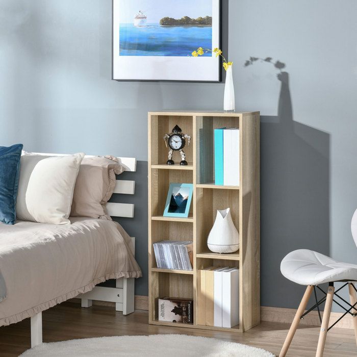 Estantería modular de 7 cubos HOMCOM para interiores, sala de estar, dormitorio - 50 cm de ancho x 24 cm de profundidad x 106 cm de alto, madera natural.