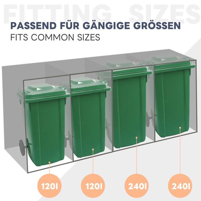 Cache Poubelle Extérieur - 4x120-240L - Acier Galvanisé - Toit Plantable - Anti-Rouille