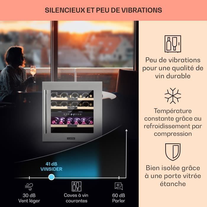 Cave à vin - Klarstein - 94 L - 36 bouteilles - Armoire à vin - 2 zones - Écran led - Cave à vin encastrable - Porte vitrée