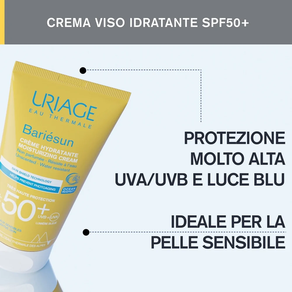 BARIESUN Crema Solare Idratante SPF50+ Senza Profumo - Solare viso alta prot.
