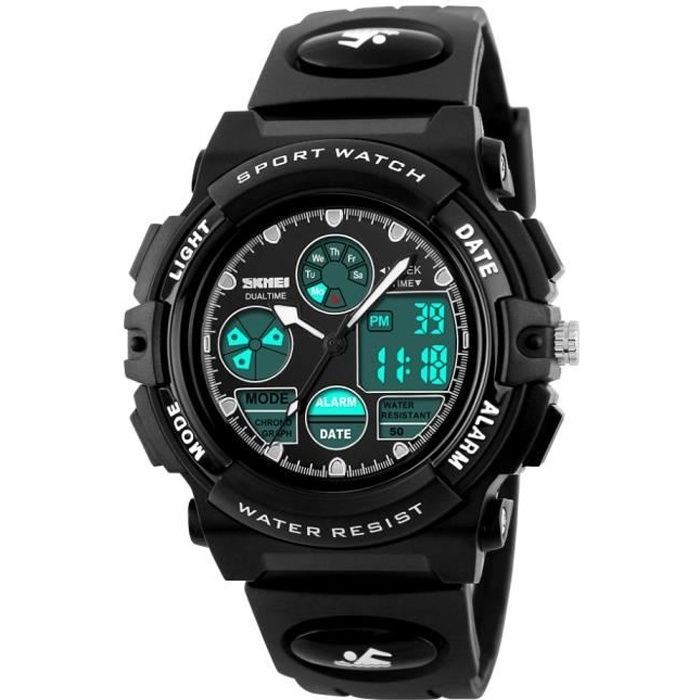 Orologio per bambini e bambine, marca sportiva impermeabile, con cinturino digitale - Nero