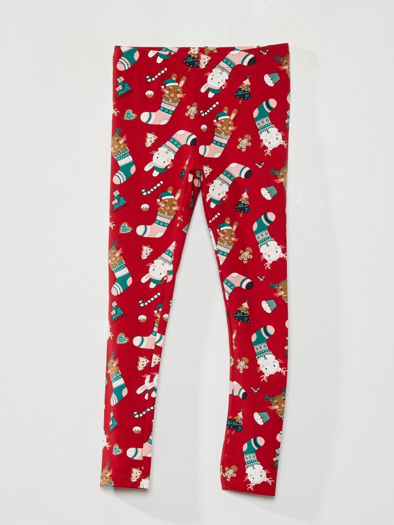 Calça legging longa de Natal em malha - vermelha