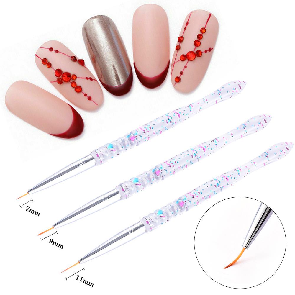 Ensemble de 3 stylos à dessin et à peinture pour nail art, avec crochet et pinceau pour la sculpture de fleurs. Accessoires de maquillage et de liner.