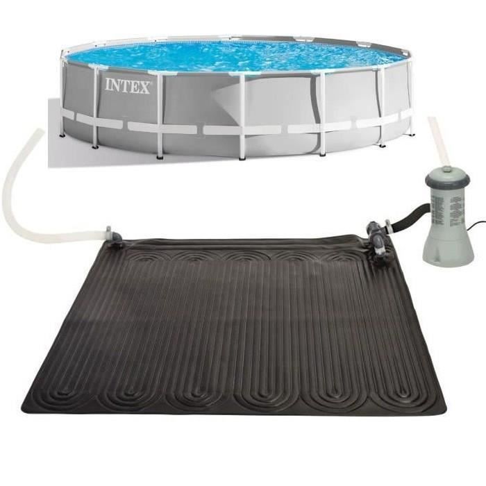 Kit de piscina con estructura prismática tubular redonda (ø)4,27 x (l)1,07 m y calentador solar.