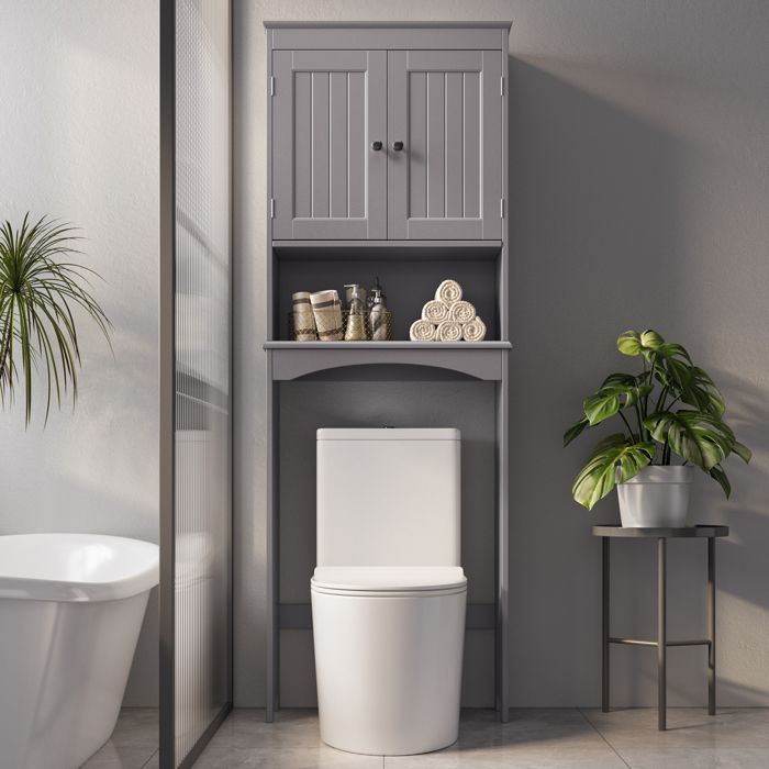 Bealife Hängeschrank für die Toilette – 2 Türen – 1 offenes Fach – 2 verstellbare Einlegeböden – 60 x 24 x 168 cm