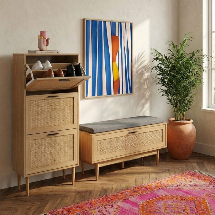 Meuble à chaussures AMANA  cannage rotin  3 portes 60cm - Bois