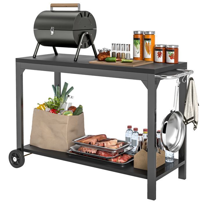 Tuinwagen - HOMCOM - op wielen - met werkblad - gemaakt van staal - 135 x 55 x 86,5 cm - zwart