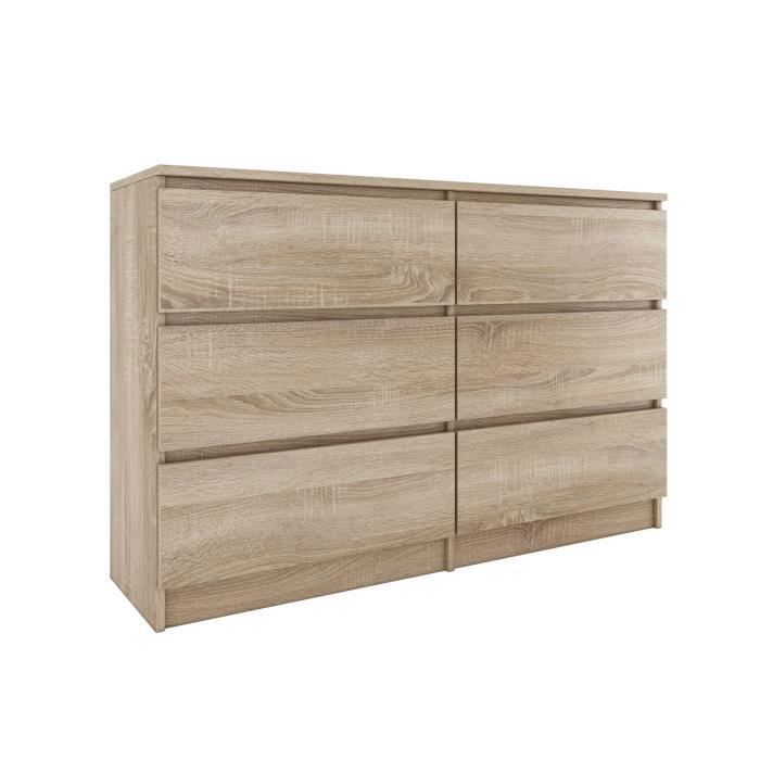 Commode - MILAN - 120x30x77 cm - 6 tiroirs - Bois - Style contemporain