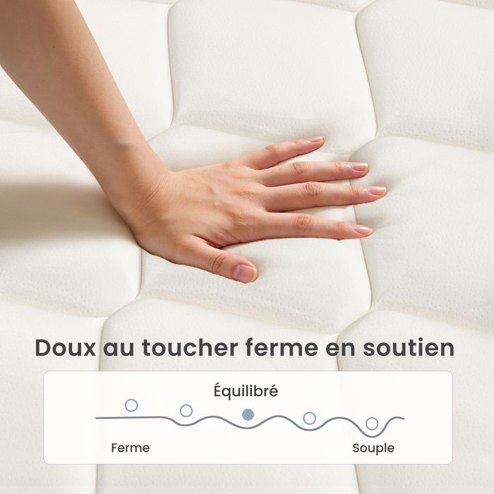 Matelas 90x200 cm SweDrea ressorts ensachés 7 zones soutien ferme 25 cm toutes saisons