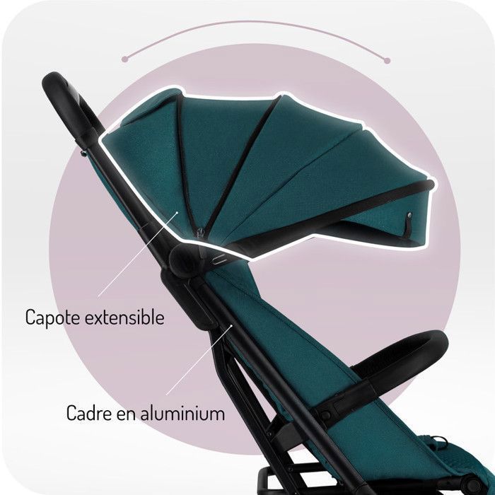 MoMi ANDREA - Poussette auto-pliant 0m+ jusqu’à 22 kg - Légère 7,3 kg - Barre rotative - Kit accessoires + sac à dos - Turquoise