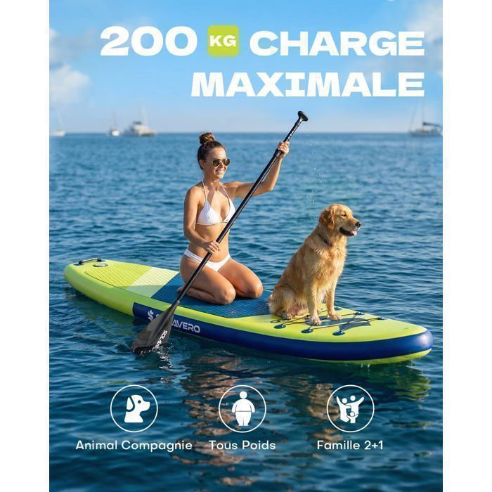 EcoFurnix 323 cm aufblasbares Stand-Up-Paddleboard (SUP) – bis 200 kg – rutschfeste Oberfläche – haustierfreundlich – limettengrün