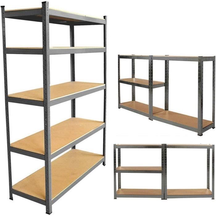 Scaffalatura modulare e versatile per officina, 5 ripiani, garage - 170x75x30cm - Zincata - Portata massima 875kg