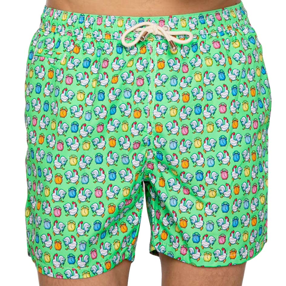 Herrenbadehose aus leichtem Stoff mit Hahnenmuster