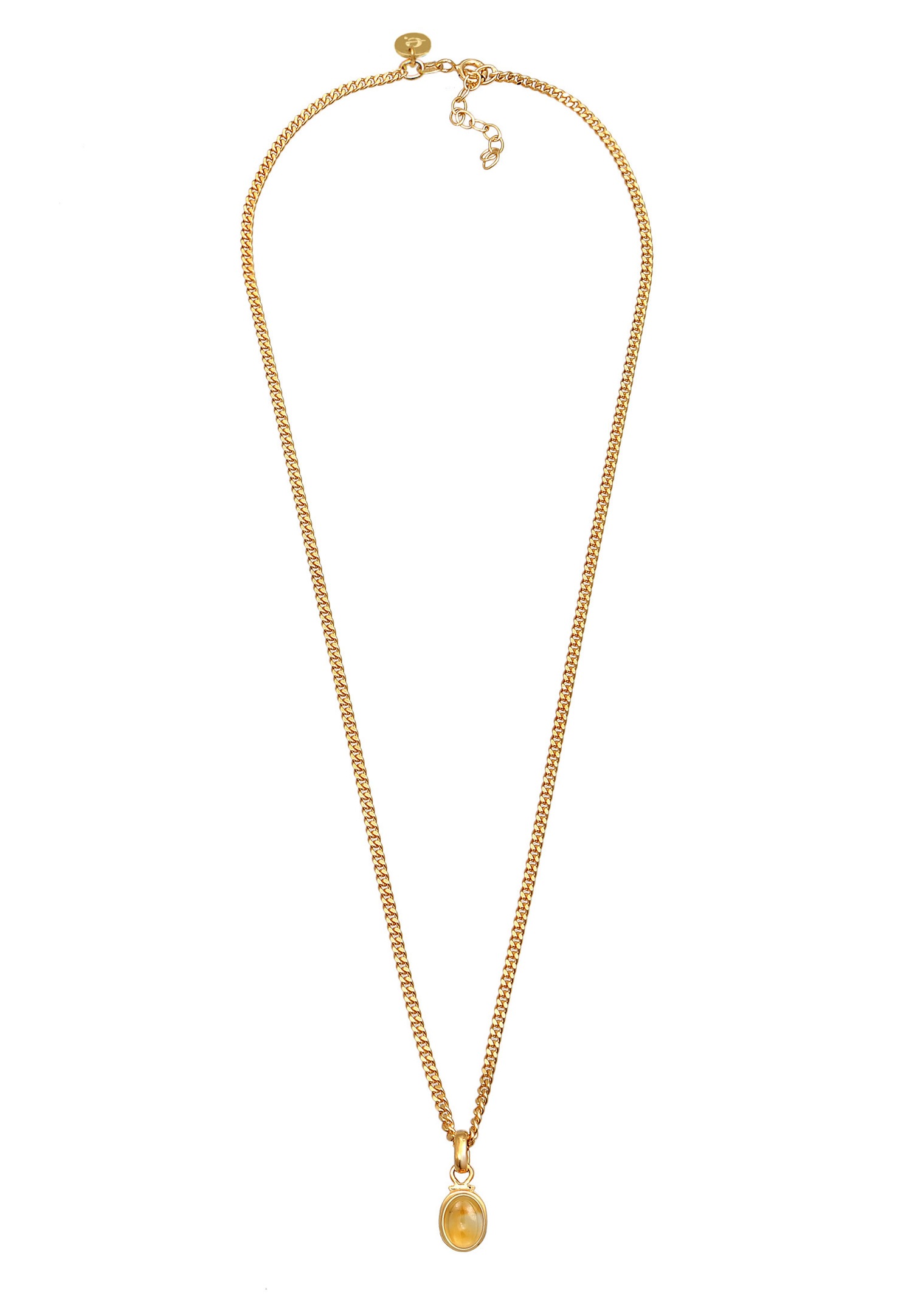 Elli PREMIUM Pendentif pour dames en pierre cabochon ovale classique avec citrine en argent sterling 925 plaqué or