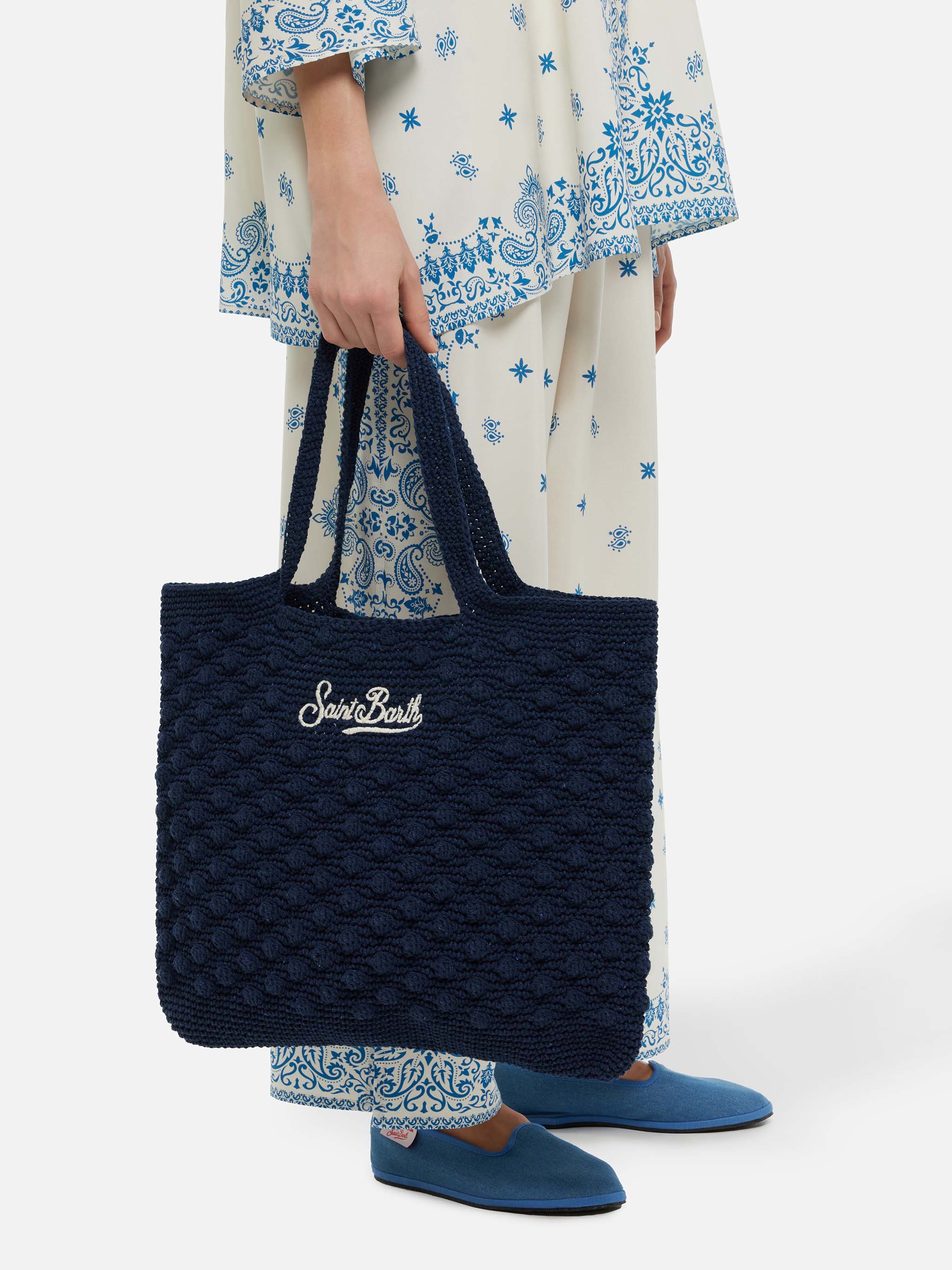 Marineblauwe gehaakte tas