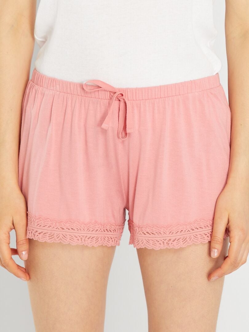 Shorts de pijama de renda - Rosa