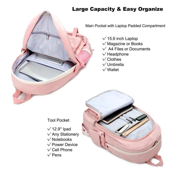 Mochila escolar infantil, de nailon impermeable, mochila portátil para la universidad para niños y niñas - Rosa