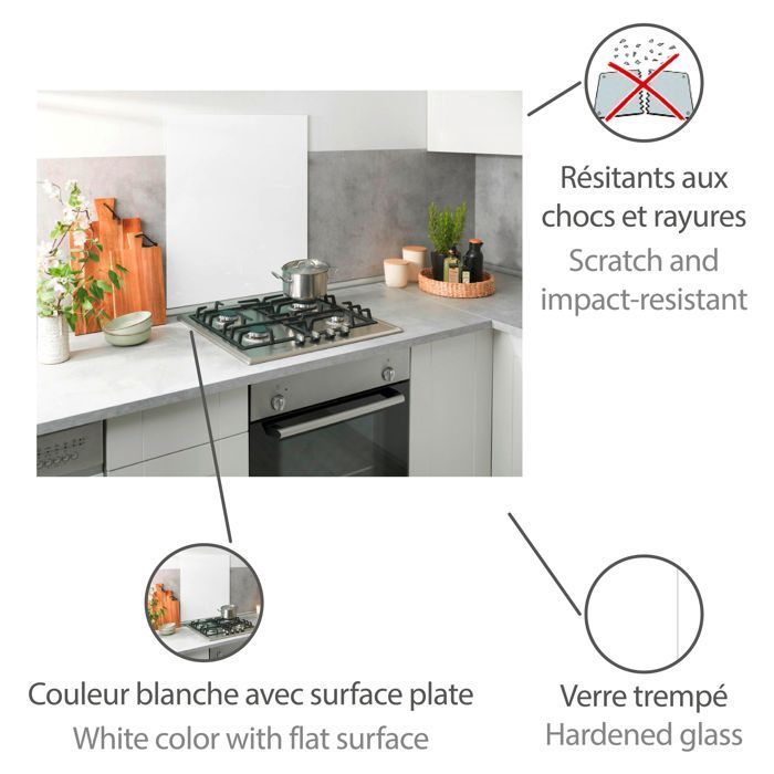 Panel antisalpicaduras de cocina WENKO Glass, vidrio templado, 60x70 cm, blanco