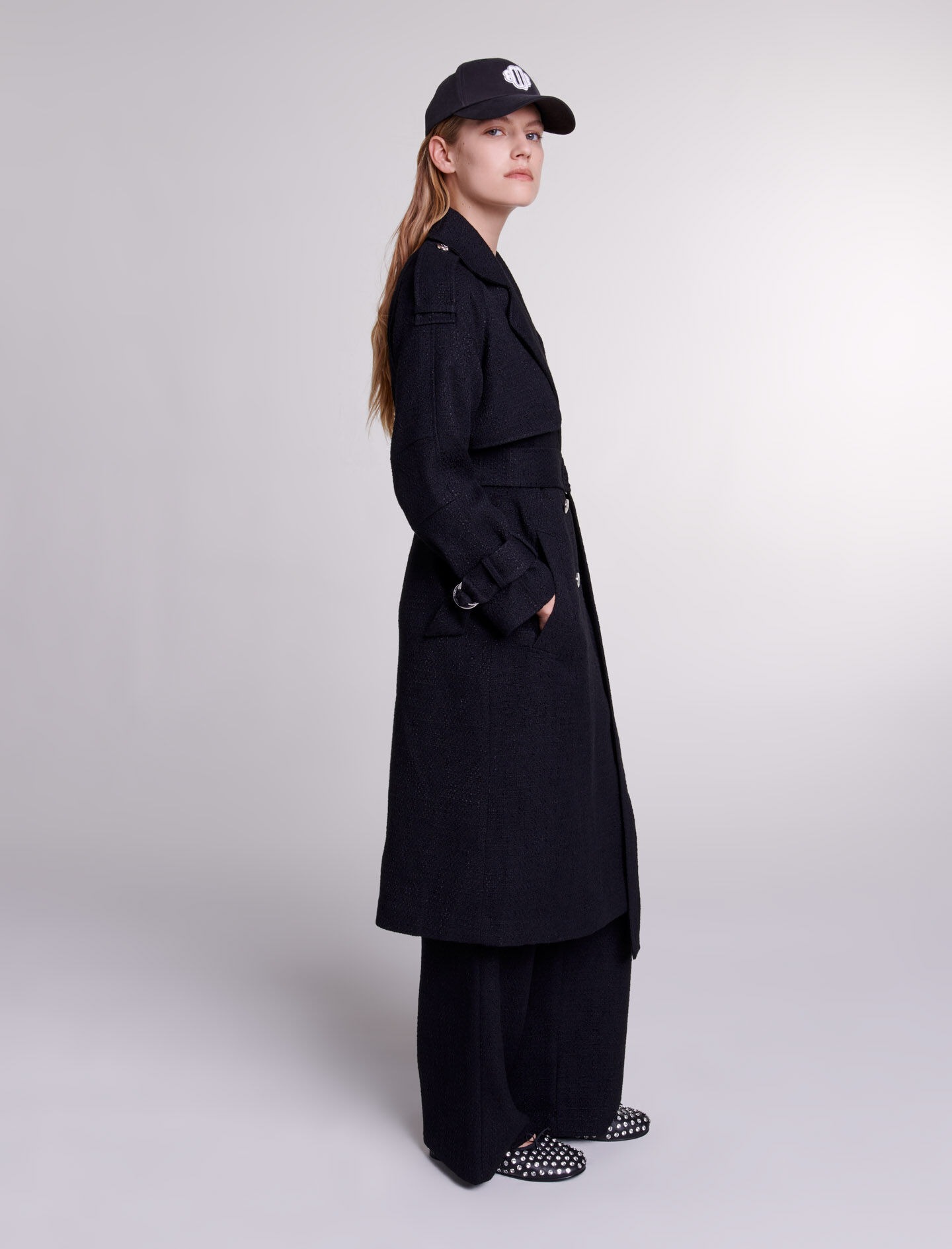 Tweed trenchcoat - Zwart