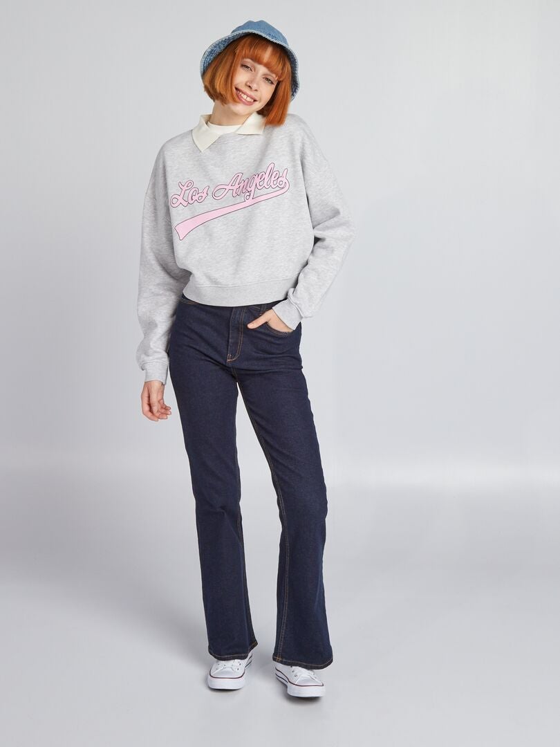 Sudadera corta estilo campus - GRIS