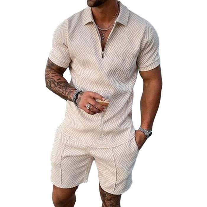 Chándal blanco para hombre - BXXLANC XXL - Verano, manga corta, fitness - Conjunto de pantalón y camisa