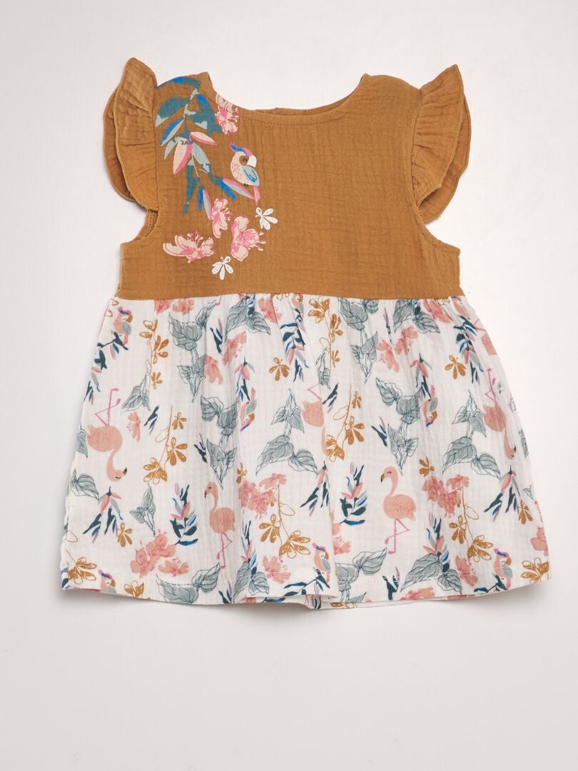 Jurk van katoenen gaas + culottes - ORANJE