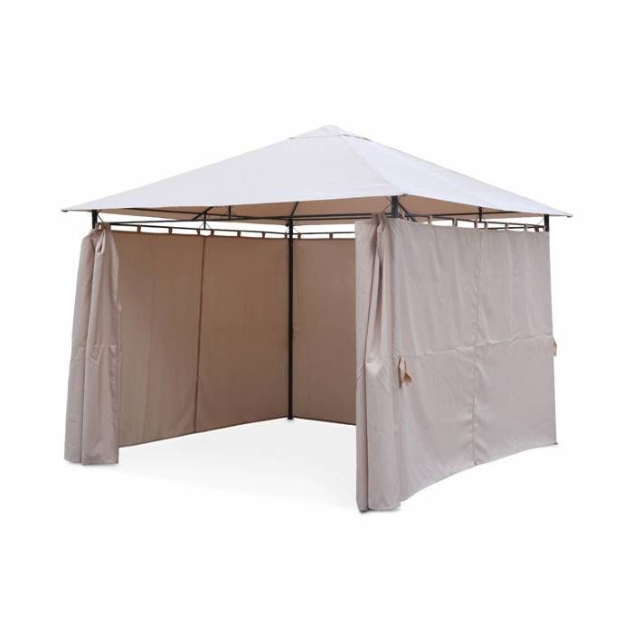 3x3 m Pavillon – Elusa – Beigefarbenes Segeltuch – Pergola mit Vorhängen. Gartenzelt. Festzelt. Partyzelt.