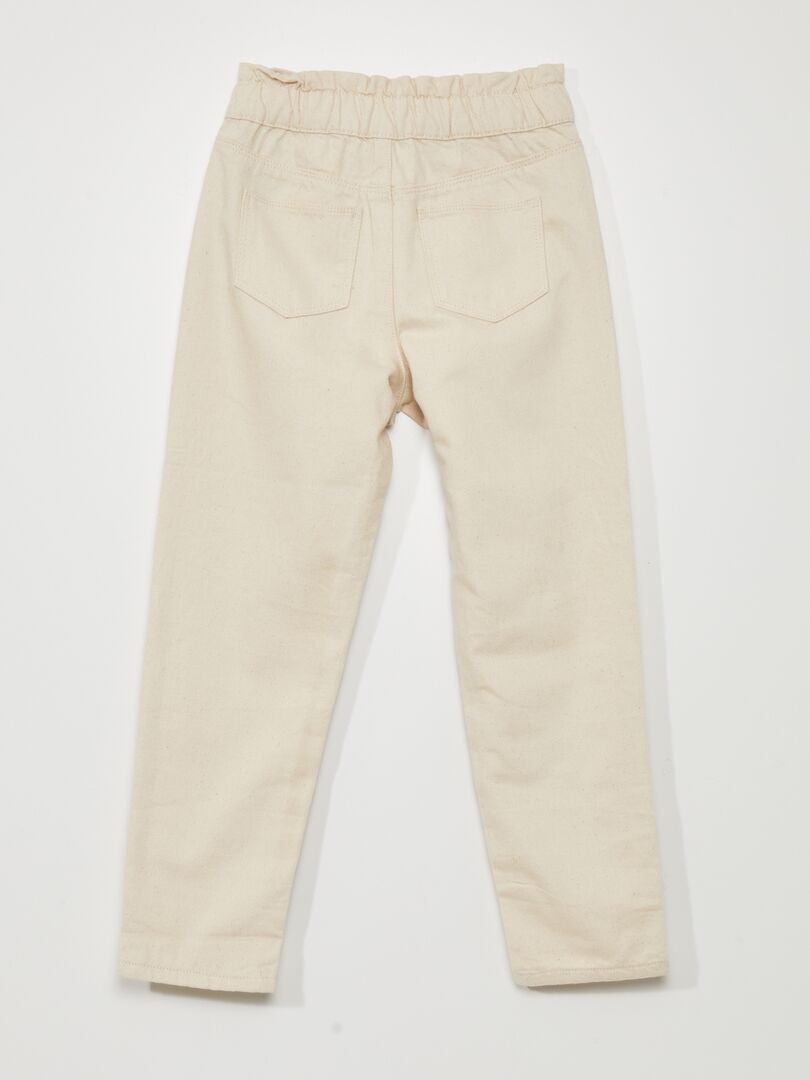 Jeans met hoge taille en paperbag-model - BEIGE