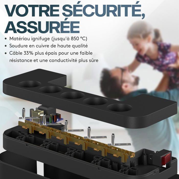 ACROPAQ Cable management box compatible with France - power strip cover with integrated power strip - USB-A and USB-C - Cable storage - 2500W