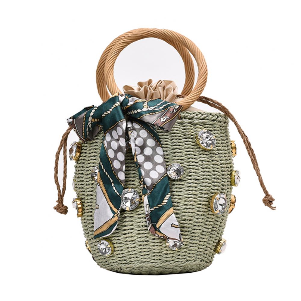 Sac à main femme en rotin tressé, collection 2020, petit sac à main en paille orné de perles et de diamants, style bohème décontracté, porté épaule, idéal pour la plage.