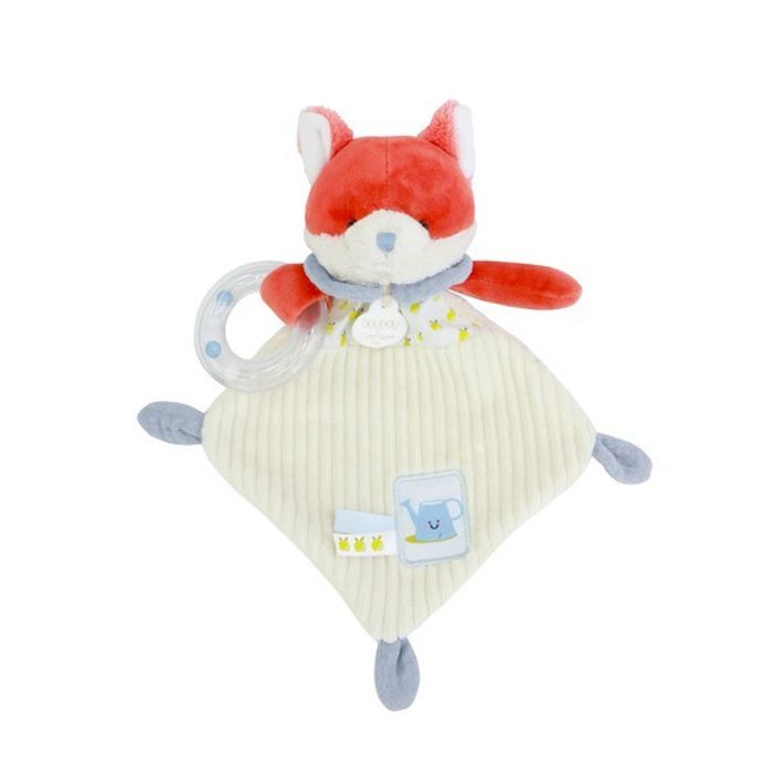 Doudou plat hochet billes - Renard Romarin - 21 cm
