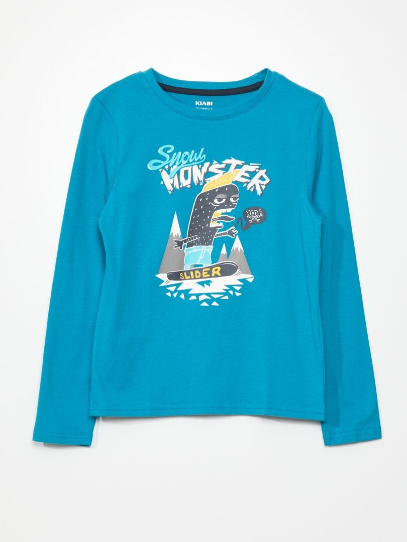 Camiseta de manga comprida estampada - AZUL