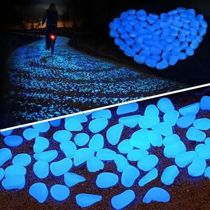 100 piedras luminosas, guijarros luminosos, guijarros decorativos luminosos, piedras de jardín, piedras decorativas azules YYV