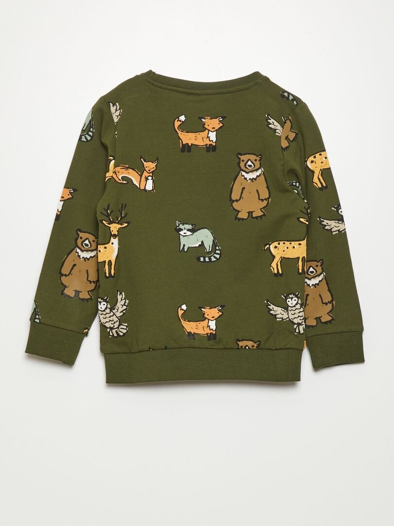 Moletom de lã com estampa de animais da floresta - Cáqui
