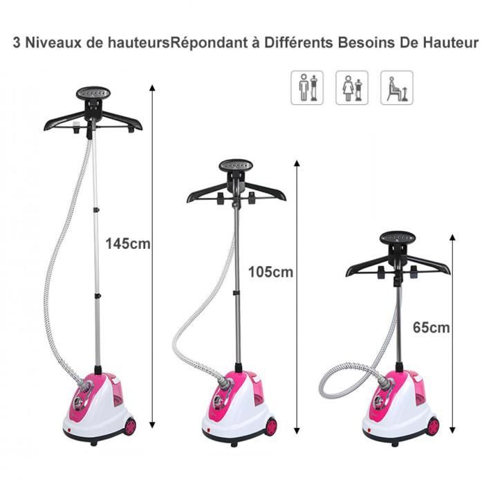 Vaporizador de ropa vertical, multifuncional y de alta eficiencia de 1700 W, fácil de usar, para uso doméstico - ERROLVES - Rosa - 65-145 cm