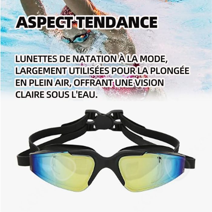 C Lunettes de natation 17x5cm Lunettes de Natation Adultes Anti-UV HD étanche Lunette Piscine lunettes natation à verres polarisés