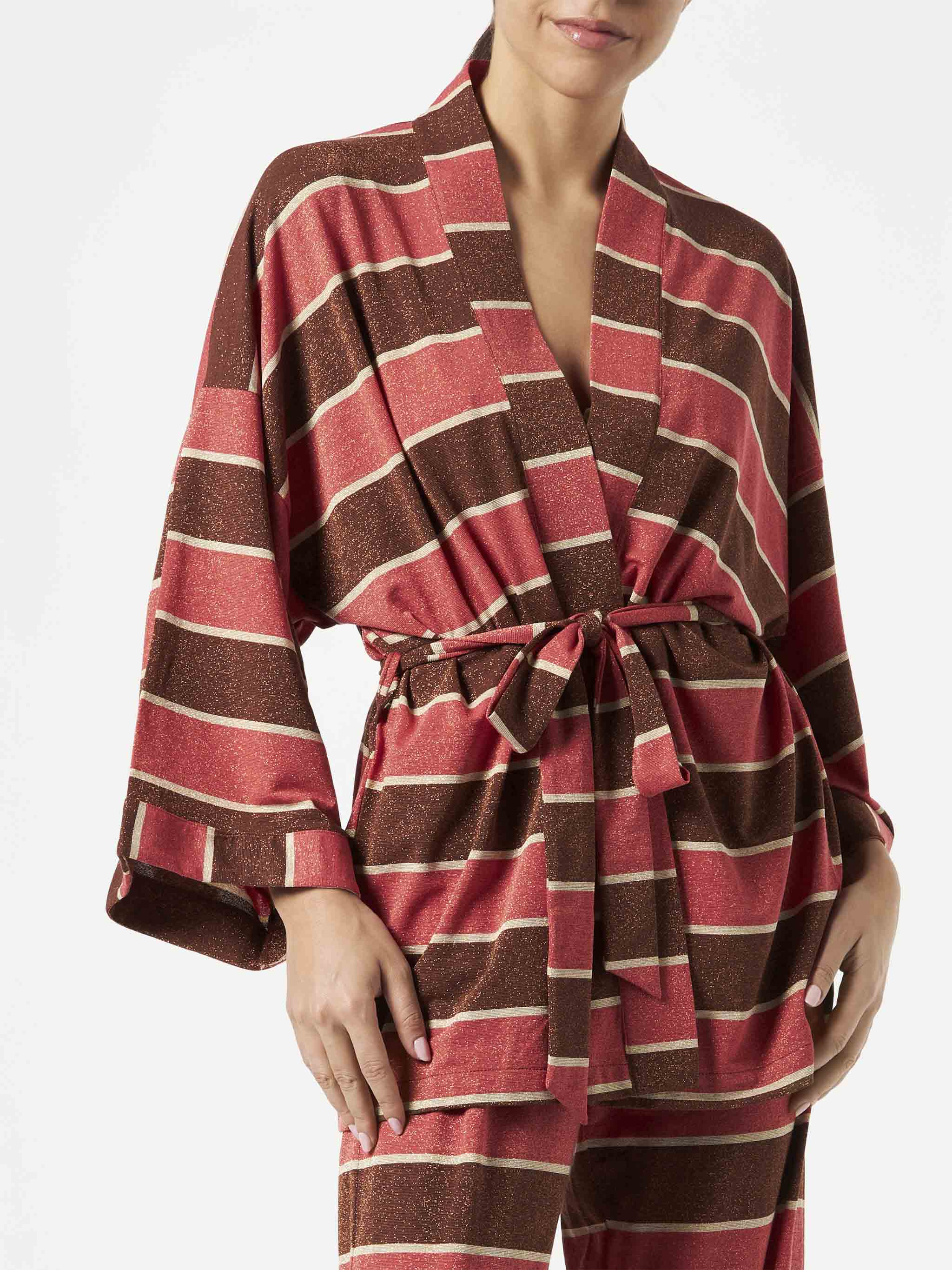 Gestreept gebreid kimono-vest