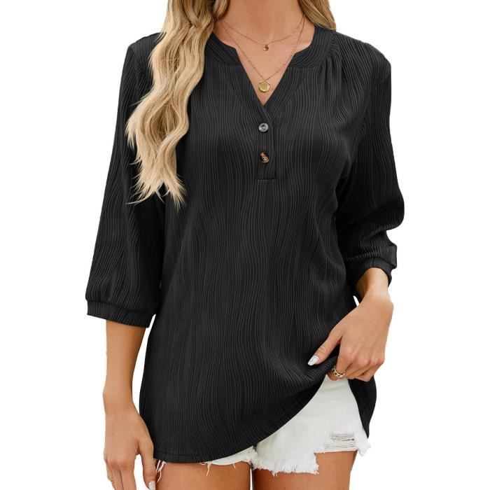 Camiseta de mujer - INSFITY - Cuello en V con botones - Manga 3/4 - Liso - Verano