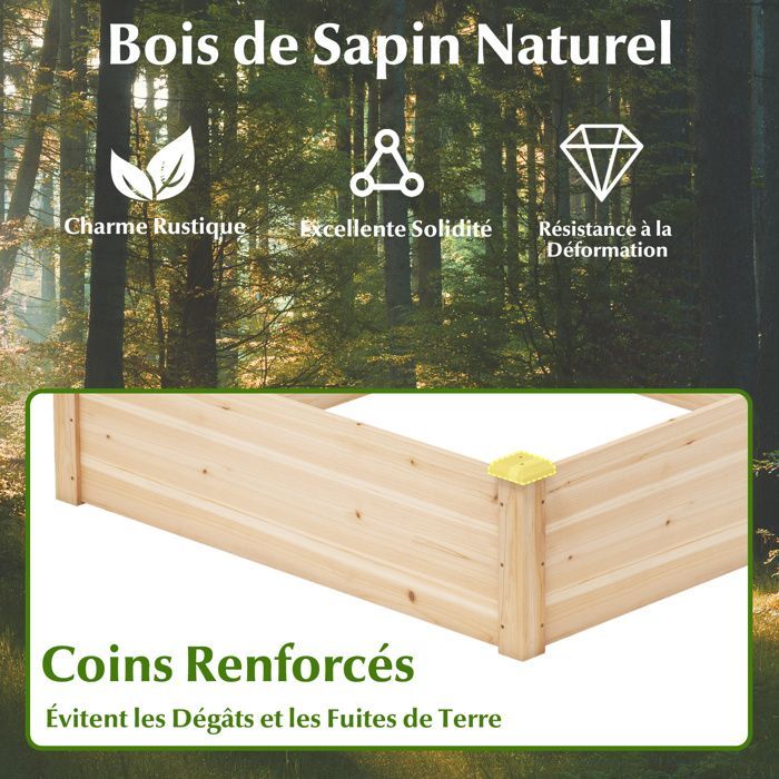 Carré Potager - RELAX4LIFE - en Bois de Sapin - Jardinière Carrée sans Fond 102 CM - Peinture DIY - Installation Facile - Naturel