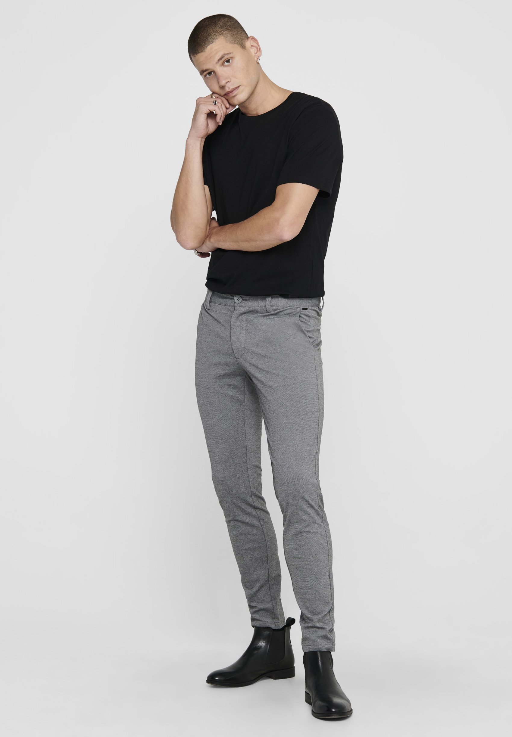 Pantaloni chino Only & Sons ONSMARK SLIM - grigio melange medio