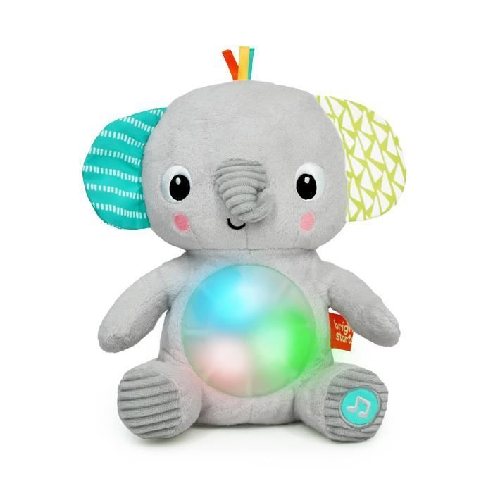 BRIGHT STARTS Baby Toy, Plush Toy, Night Light, Hug-a-Bye Baby Elephant, Sounds and Lights, Baby Gift