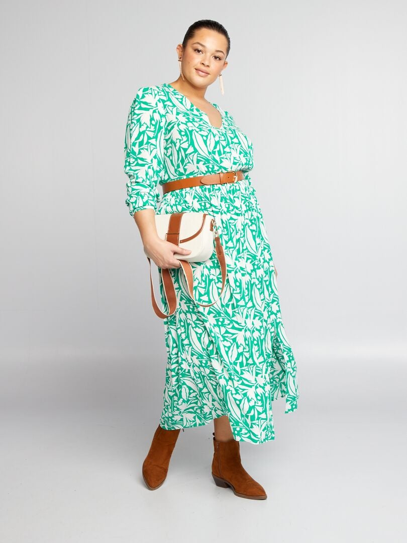 Vestido largo estampado de crepé - VERDE