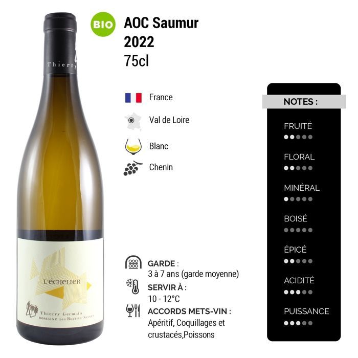 Domaine des Roches Neuves Saumur L'Echelier 2022 - Vino bianco della Valle della Loira (3x75cl) Biologico