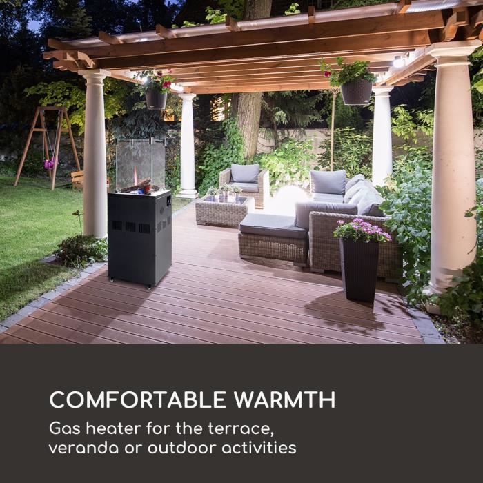 Calefactor de gas para exteriores Blumfeldt Flagranti Crystal View de 8 kW, acero inoxidable.