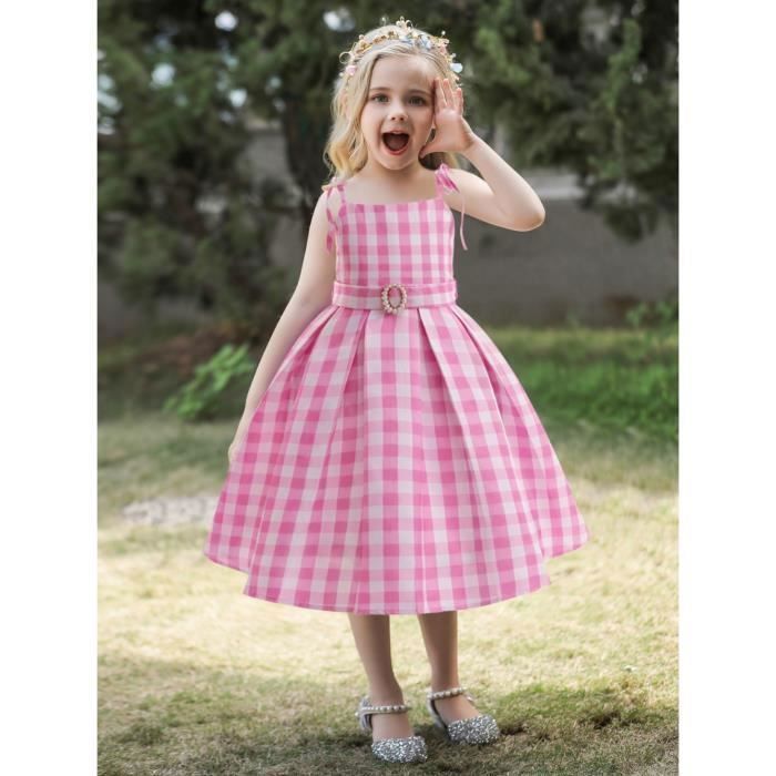 Deguisement Robe à Carreaux Rose Filles - Film Cosplay Carnival Halloween Fête - Costume de Princesse Enfants avec Accessoires