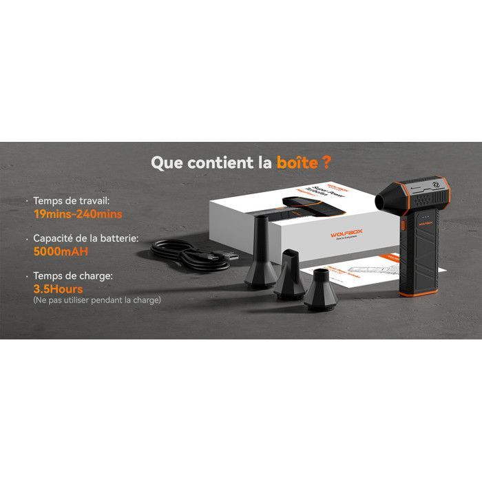 WOLFBOX MF50 elektrische luchtblazer, 110.000 tpm, 3 snelheden, mini draagbaar voor pc, auto en thuis