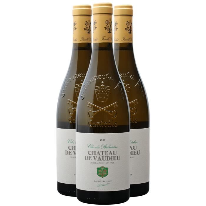 Châteauneuf-du-Pape Clos du Belvédère Blanc 2020 - Caja de 3 botellas de 75 cl - Château de Vaudieu - Vino blanco AOC del Valle del Ródano