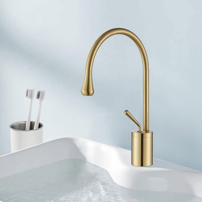Robinet salle bain dore Brushed,Robinet lavabo,Mitigeur Lavabo en Acier Inoxydable,Mitigeur Salle de Bain