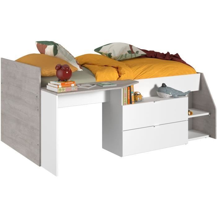 Cama infantil combinada contemporánea PARISOT KIM - gris loft y blanco - 90 x 190 o 200 cm